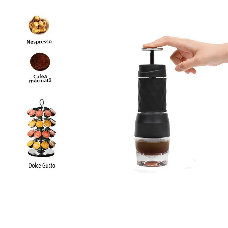 Solar-powered camping area light-Mini Hand Pressed Coffee Machine in Black and White Suitable for Coffee Powder Nestle Coffee Capsules Easy to Carry