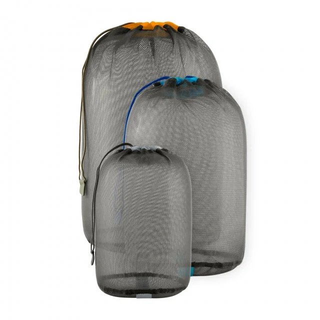 Padded camping air pillow-Mesh Stuff Sack Set Multi 3-sack [1] 5L Blue, [1] 8L Grey, [1] 13L Orange