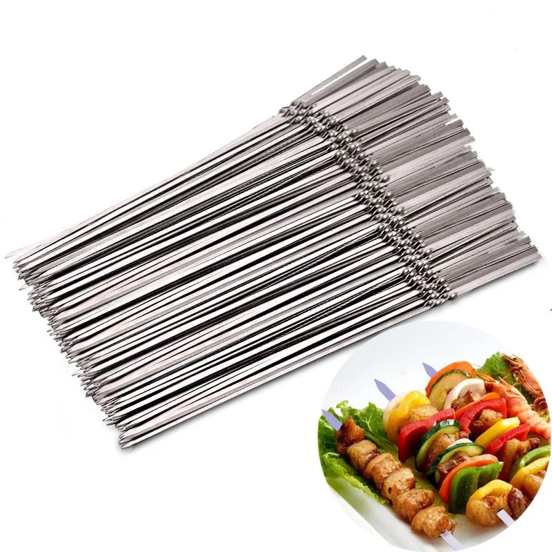 Wheeled camping cooler box-15pcs Stainless Steel Barbecue Skewers