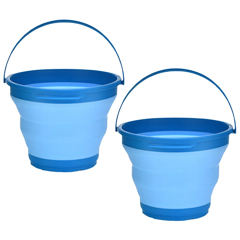 Soft camping cooler bag-2x 7L Foldable Collapsible Silicone Bucket for Home/Hiking/Camping/Fishing -Blue