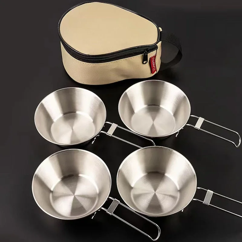 Hard-sided camping cooler chest-Travel Stainless Steel Cups Set