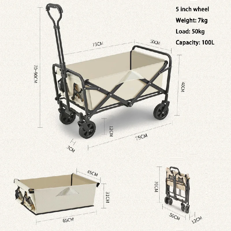 Dimmable camping lantern LED-5 Inch Wheel Beige Folding Beach Wagon Cart Trolley Garden Outdoor Picnic Camping Sports Market Collapsible Shop