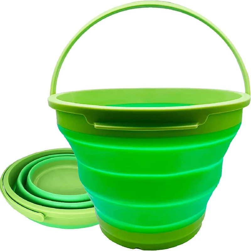 Folding camping stove grill-7 Litre Foldable Collapsible Silicone Bucket for Home/Hiking/Camping/Fishing - Green