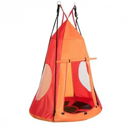 Lightweight camping beach towel-Kids Hanging Chair Swing Tent Set-Orange