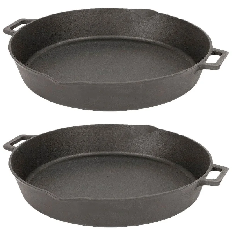 Warm camping sleeping bag-Bayou Classic 16 Inch Oven Safe Cast Iron Skillet Cooking Pot, Black (2 Pack)