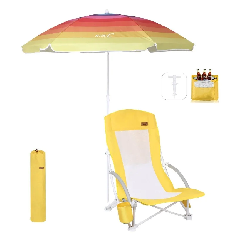 Battery camping lantern LED-Beach Chair, Beach Chairs for Adults, w/Cooler&Umbrella, Compact High Back, Cup Holder & Carry Bag & Heavy Duty