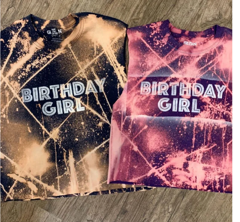 Folding camping stove grill-Bleached & Stenciled Birthday Girl Tank