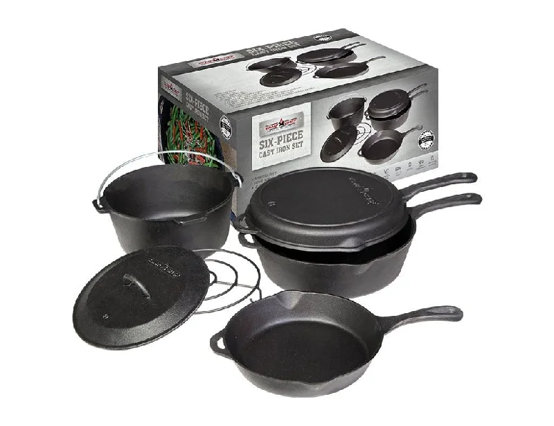 Collapsible camping hike pole-Camp Chef 6 Piece Cast Iron Cooking Set