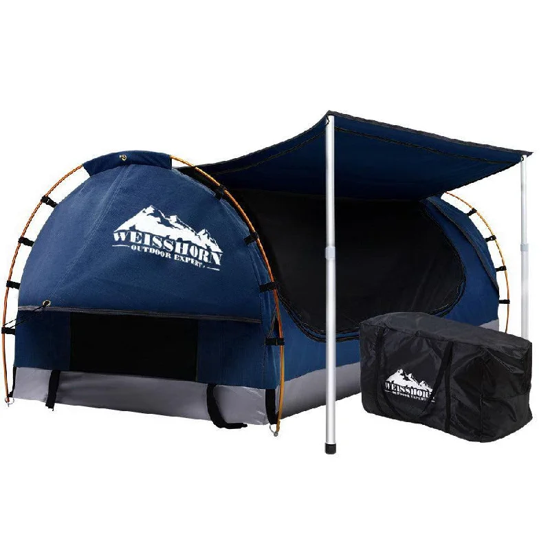 Quilted camping sleep bag-Double Swag Camping Swags Canvas Free Standing Dome Tent Dark Blue with 7CM Mattress