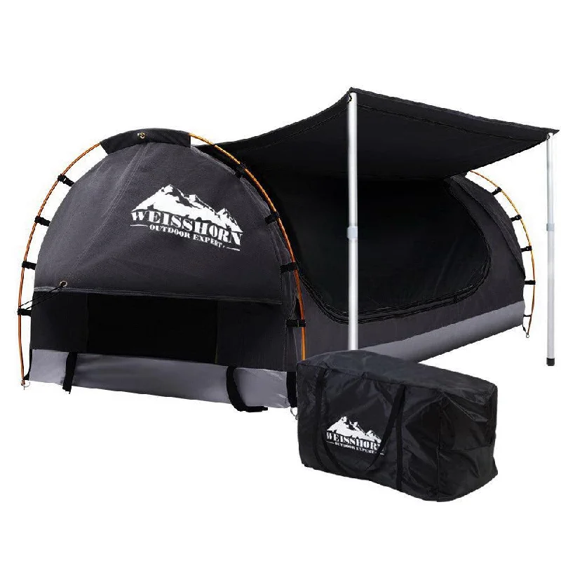 UV-proof camping tarp-Double Swag Camping Swags Canvas Free Standing Dome Tent Dark Grey with 7CM Mattress