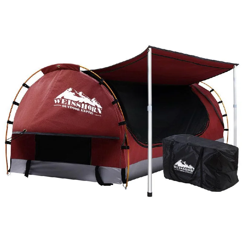 Foldable camping prep station-Double Swag Camping Swags Canvas Free Standing Dome Tent Red with 7CM Mattress