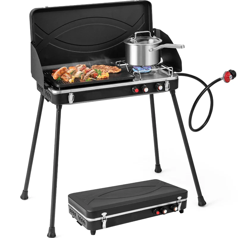 Non-stick camping frying skillet-Giantex 2-in-1 Gas Camping Grill and Stove