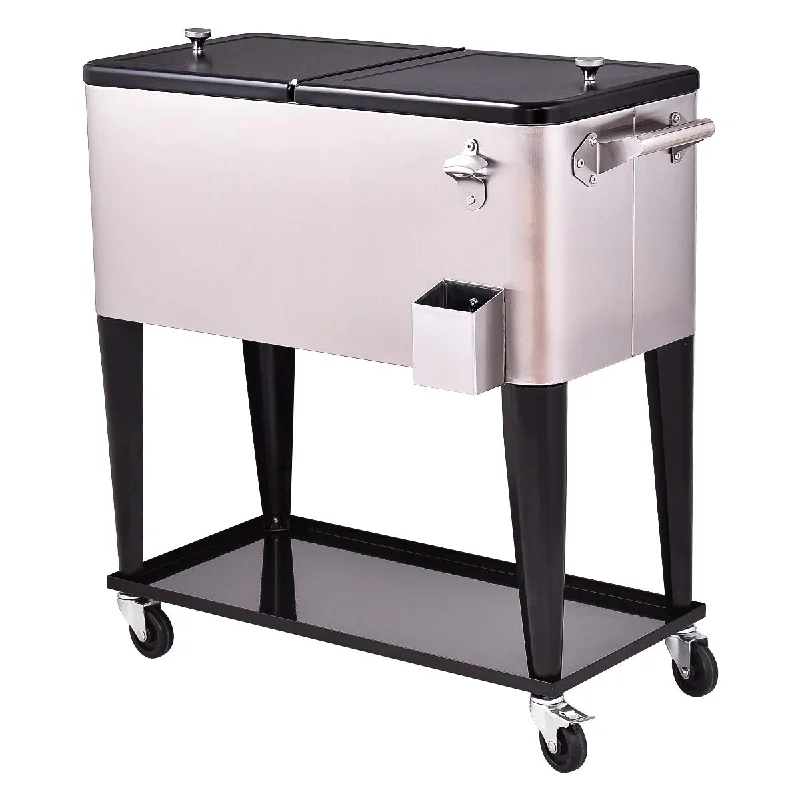 Telescopic camping hike stick-Giantex 80 Quart Patio Cooler Rolling Cooler Ice Chest with Shelf