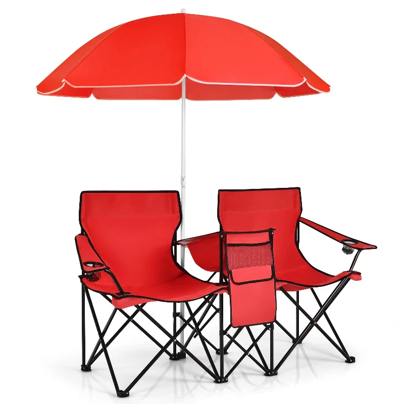 Mini camping stove propane-Giantex Camping Chairs Double Folding Chair with Canopy