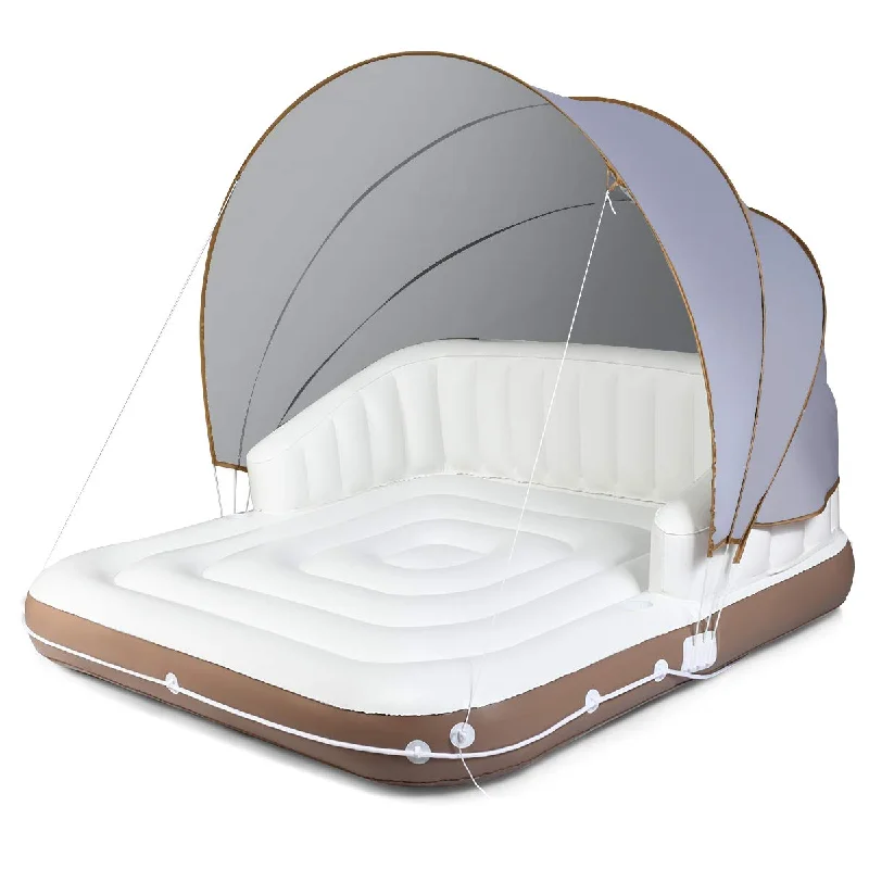 Rust-resistant camping pegs-Giantex Canopy Island Inflatable Lounge, Floating Island Raft w/ High Backrest Armrest