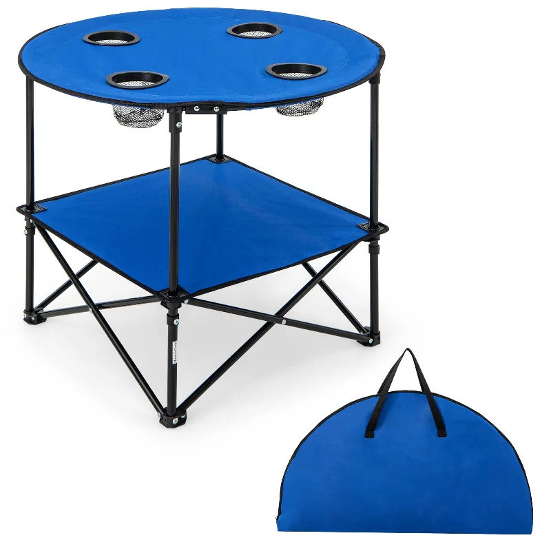 Compact camping water purifier-Giantex Folding Camping Table, 2-Tier Portable Picnic Table w/Carrying Bag, 4 Cup Holders