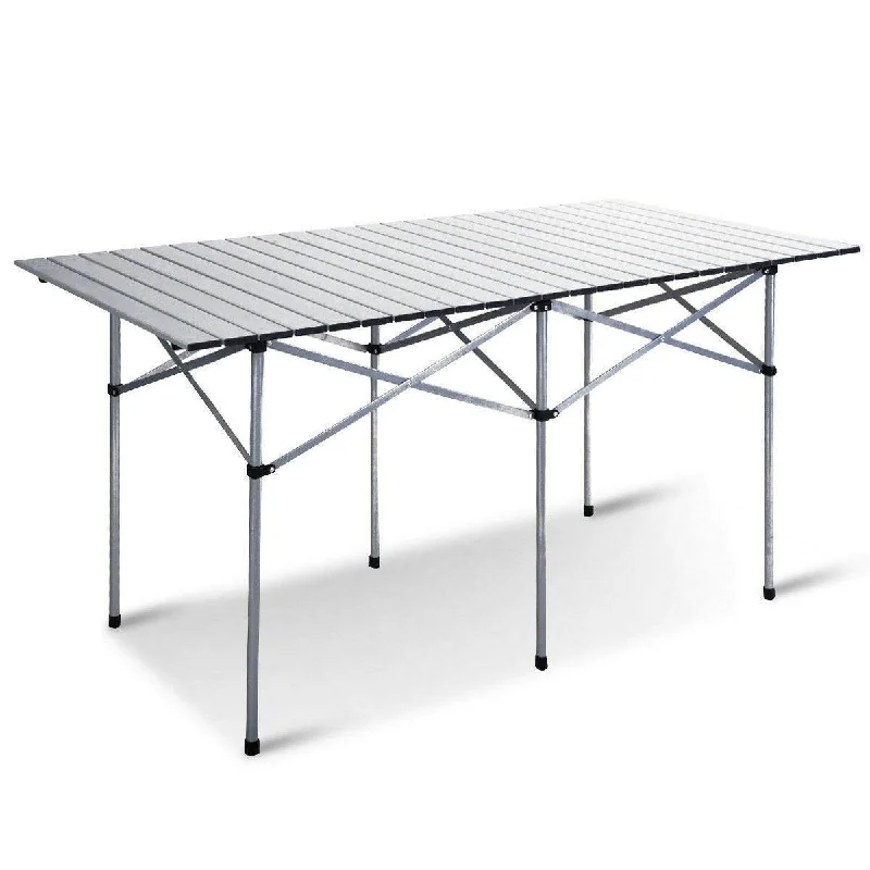 Rolling camping cooler chest-Giantex Folding Camping Table, Portable Picnic Table, Aluminium Patio Table