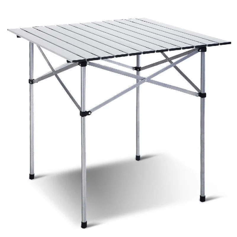 Large camping cooler chest-Giantex Folding Camping Table, Portable Picnic Table, Aluminium Patio Table