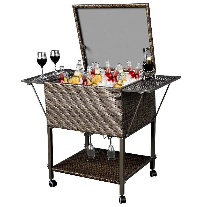 Sturdy camping utility station-Giantex Outdoor Wicker Bar Cooler Table