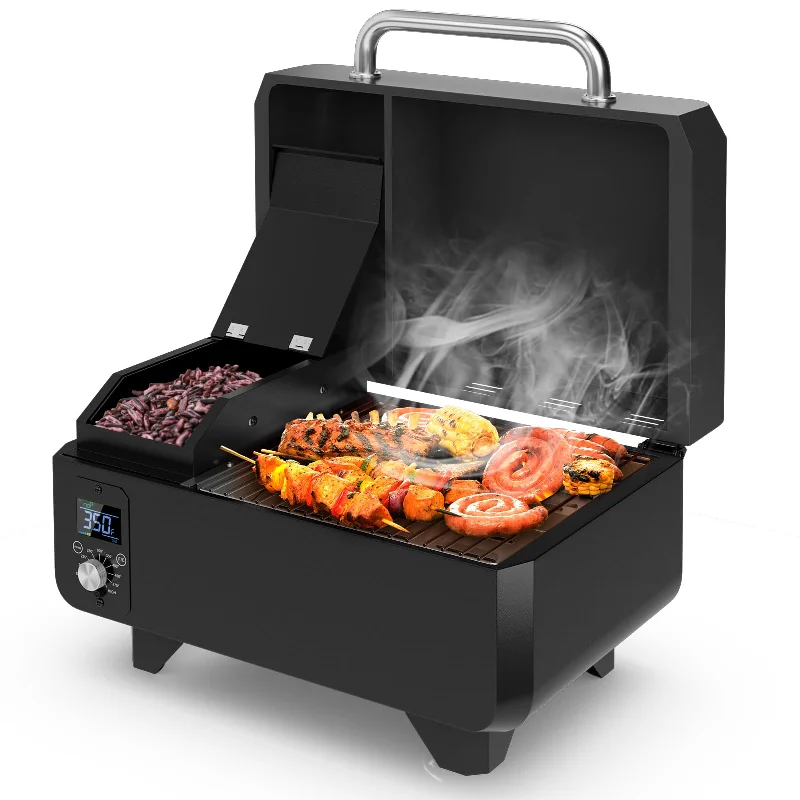 Dual-burner camping grill-Giantex Pellet Grill and Smoker - Portable Tabletop Wood Pellet Smoker with Temperature Control