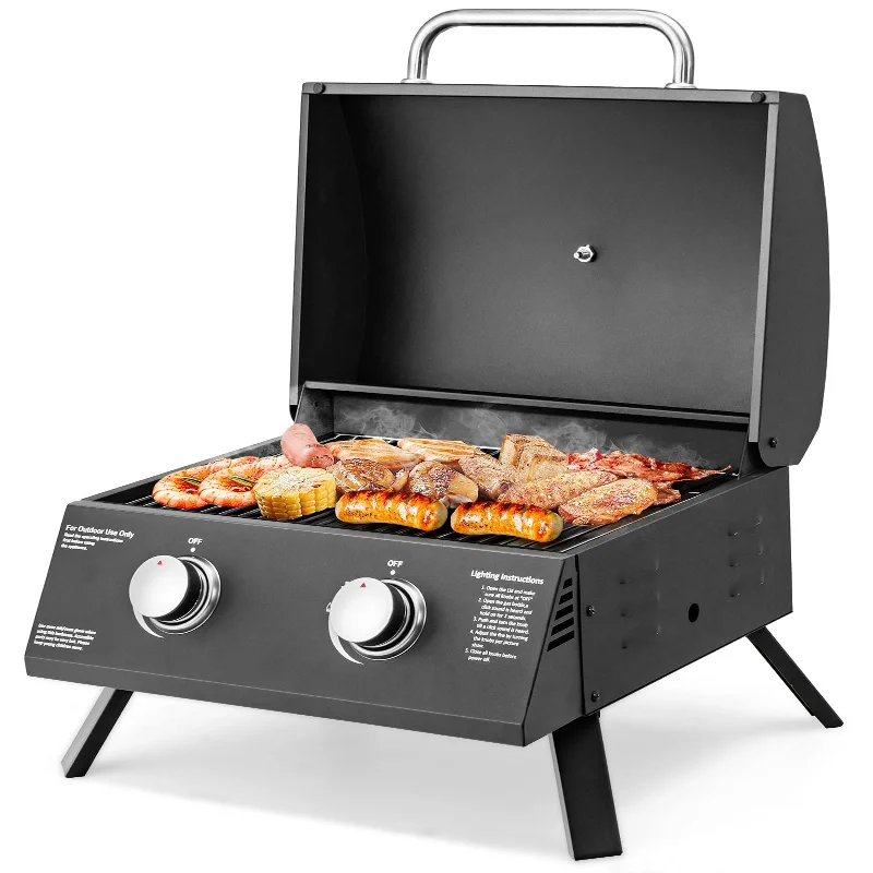 Sturdy camping prep table-Giantex Portable Gas Grill, 2 Burners Max. 20,000 BTUs total