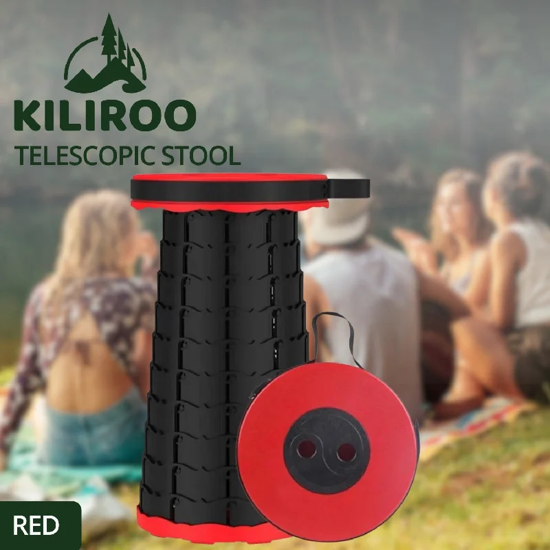 Portable camping stove burner-KILIROO Portable Telescopic Folding Stool (Red) KR-TFS-102-XH