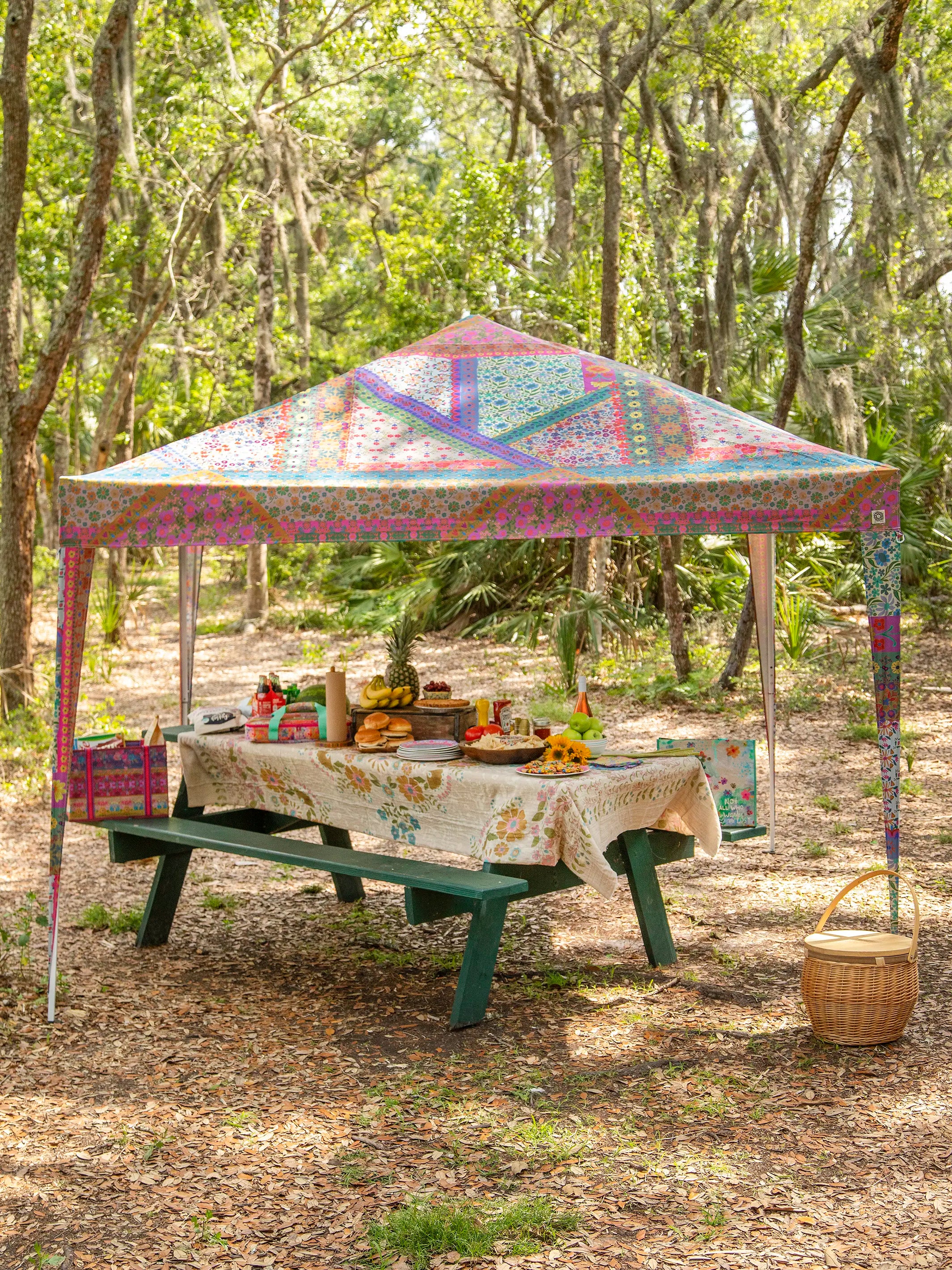 Lightweight camping beach towel-Live Happy Instant Canopy Tent - Folk Flower Patchwork