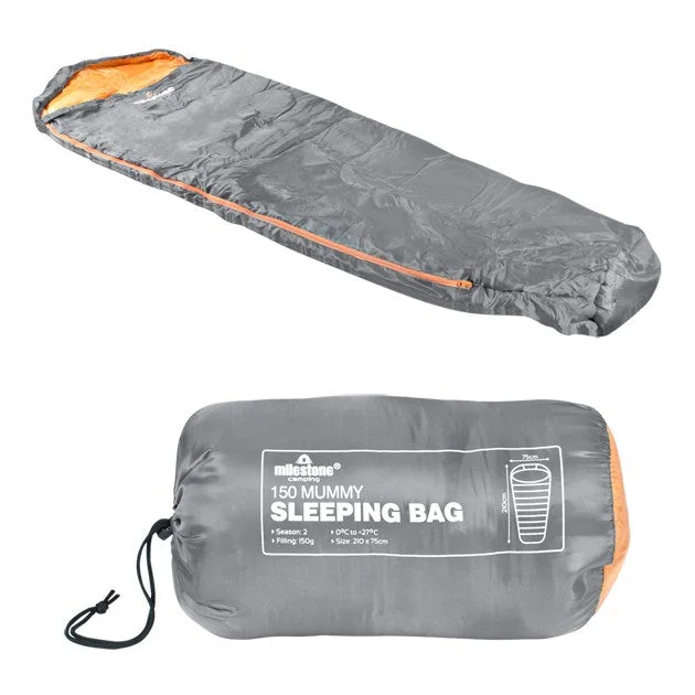 Waterproof camping sleep mattress-Milestone Mummy Sleeping Bag - Single - 2 Seasons (L)210 x (W)75cm