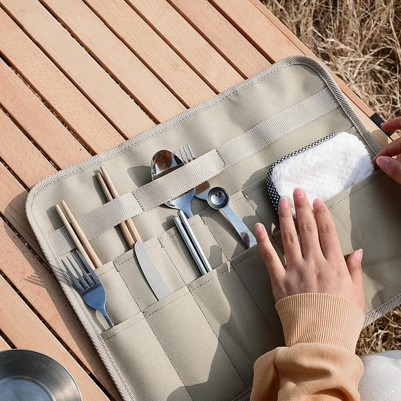 Folding camping grill burner-Picnic Tableware Storage Bag