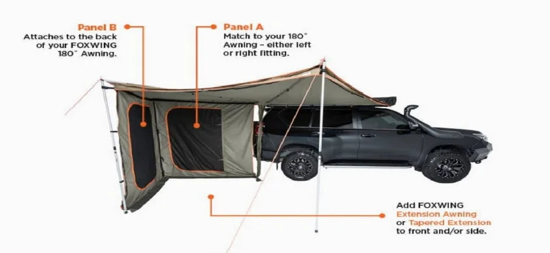 Gravity camping water canister-Oztent Foxwing 180° End Panel "A" Drivers Side (LHS)