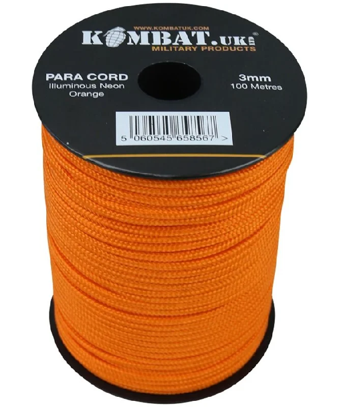 Adjustable camping LED light-ParaCord on reel - 100m Neon Orange