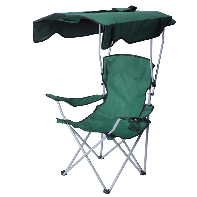 Absorbent camping body towel-Portable Camping Chairs with Shade Canopy Cup Holder Carry Bag Folding Beach Chairs, Green