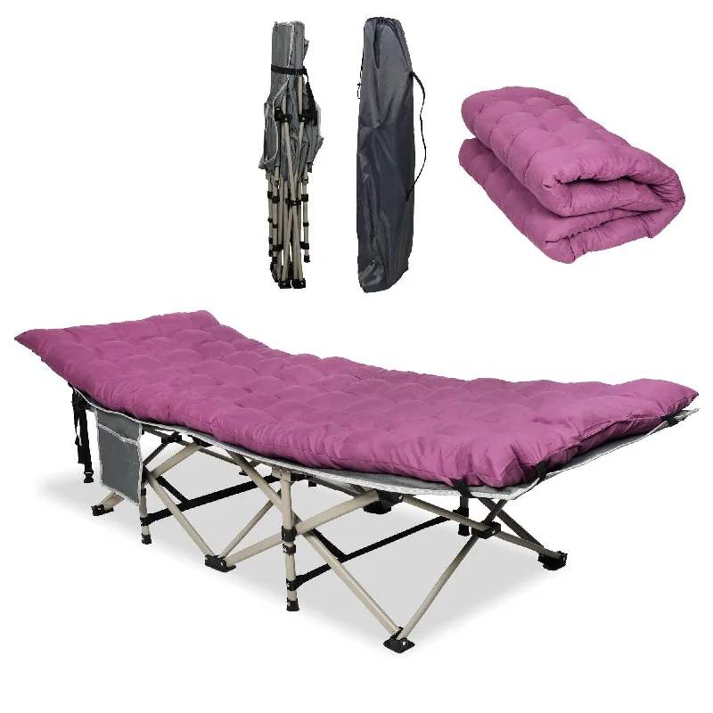 Handheld camping water purifier-Portable Folding Camping Cots Sleeping Cots with Removable Mattress and Carry Bag, Purple