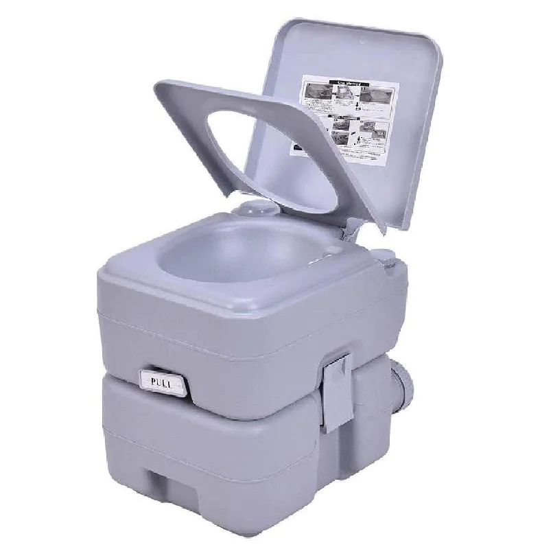 Solar-powered camping torch-Portable Toilet 5.3 Gallon with T-Shaped Flush System