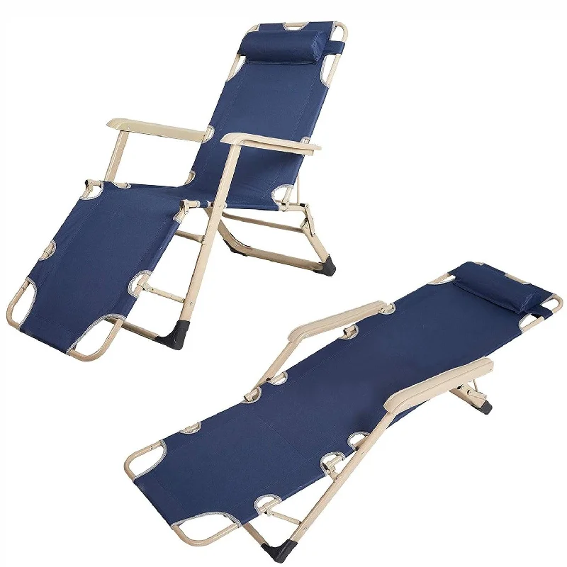 Heavy duty camping pegs-Set of 2 Foldable Outdoor Patio Chaise Lounge Chairs 70"L Folding Recliner, Dark Blue