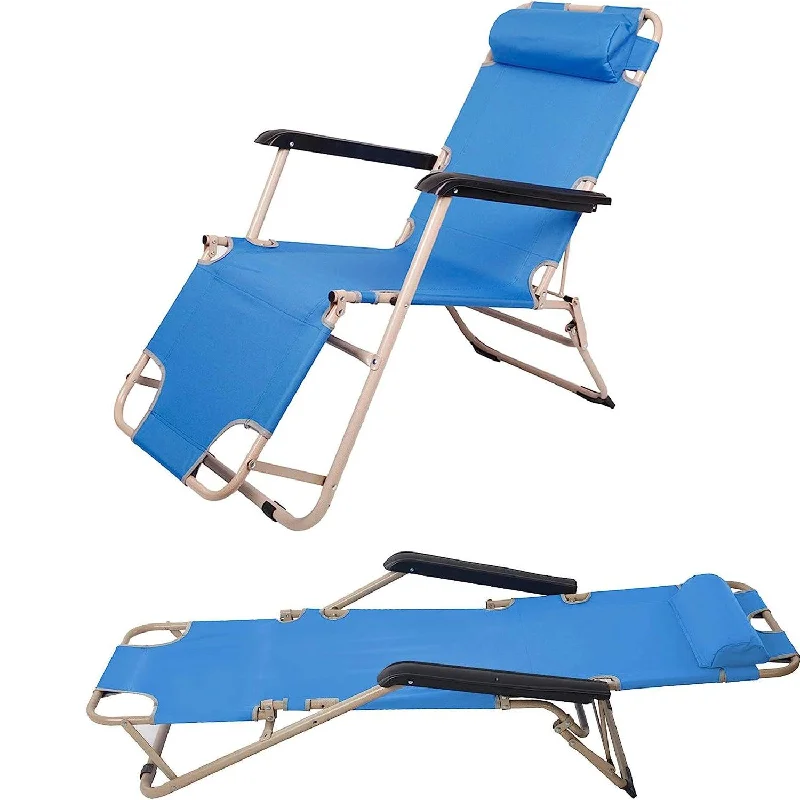 Wheeled camping cooler box-Set of 2 Portable Chaise Lounge Chair 60"L Flat Folding Outdoor Recliner Chairs, Blue