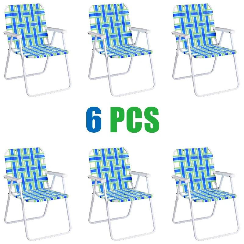 Padded camping sleeping pad-Giantex Folding Lawn Chairs Set of 6 Outdoor Portable Beach Chair W/Stable Steel Frame