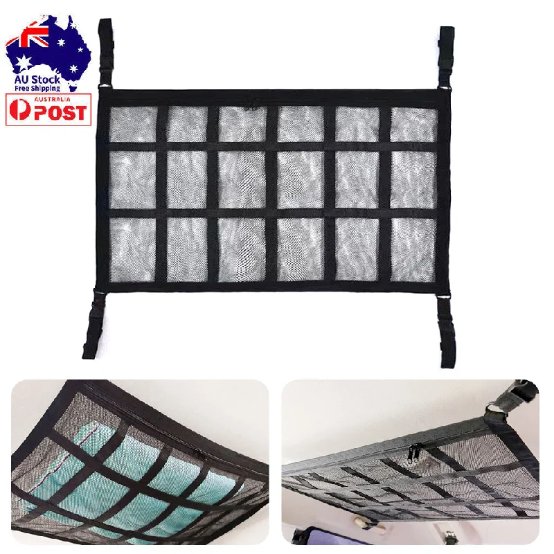 Insulated camping cooler chest-Universal Car Ceiling Storage Bag Cargo Roof Top Net Mesh Pocket Pouch 70x50cm