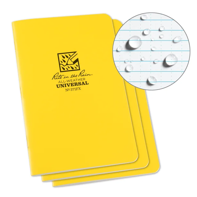 Rustproof camping tent anchors-Weatherproof Stapled Notebook, 4.625" X 7", Yellow Cover, Universal Pattern, 3 Pack (No. 371fx)