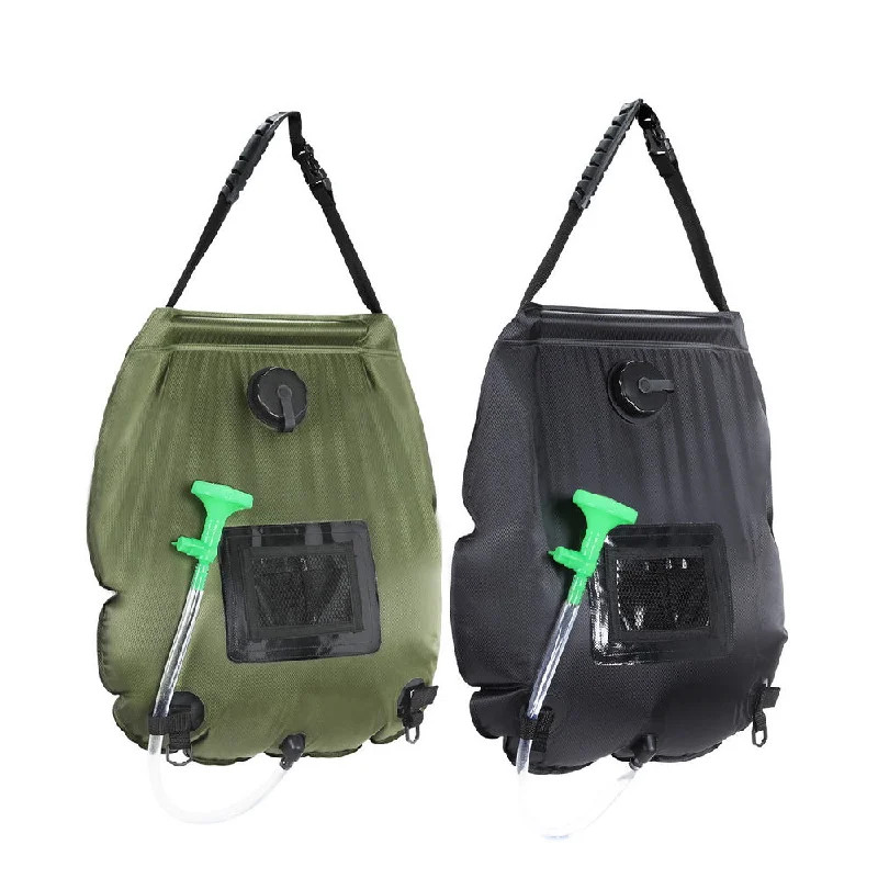 Large camping cooler box-Weisshorn Camping Shower Bag 20L Set of 2 Portable Green Black