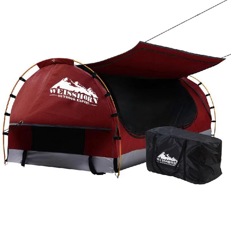 Reflective camping tarp stakes-Weisshorn Swag King Single Camping Swags Canvas Free Standing Dome Tent Red with 7CM Mattress